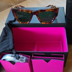 Valentino Tortoise Cat-Eye Sunglasses with Green Lenses